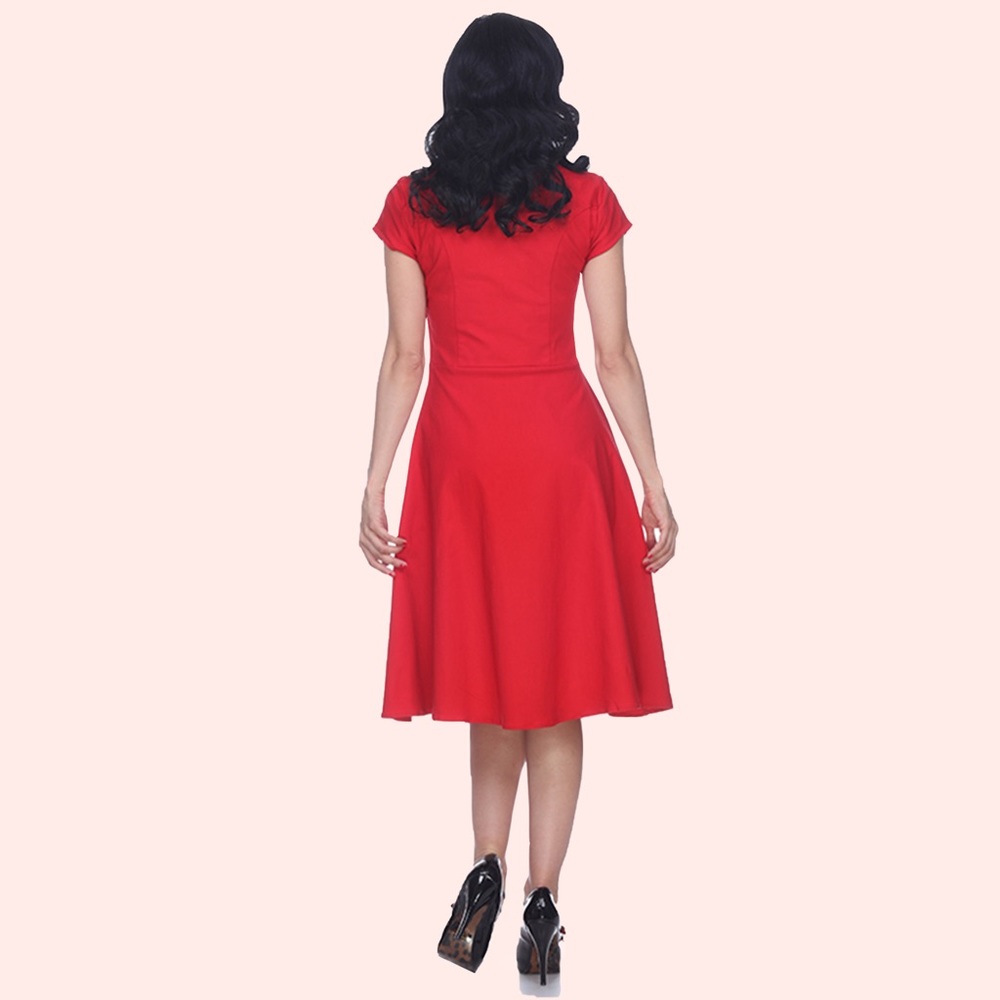 🌺 Glenda Scalloped Neck Swing Dress in Red - Picture 3 of 4